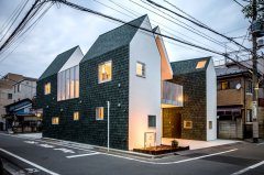 綠色屋面瓦覆蓋的日本“housecut”住宅