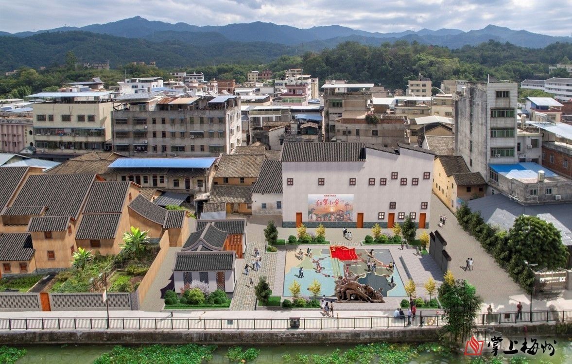 ↑位于梅江河圩鎮段碧道沿線的紅色休閑廣場效果圖。 （長沙鎮供圖）